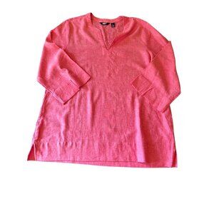 Lands End Womens Pink Linen-Viscose Blend Tunic Top Size Large 3/4 Sleeves